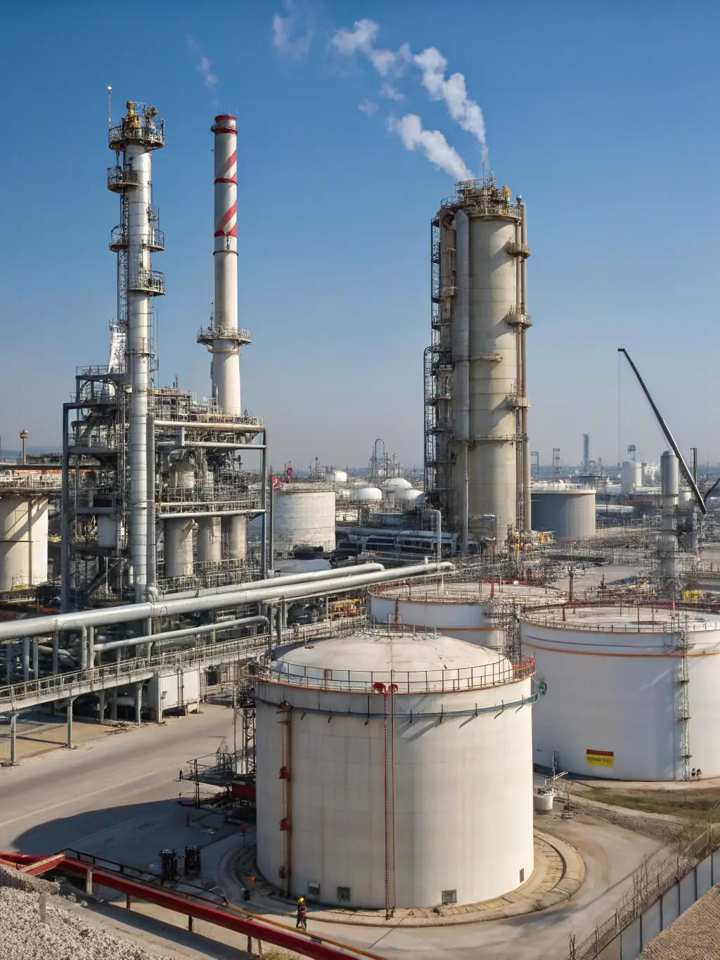 A wide shot of the Taraz Investment ТОО refining facilities, showcasing the scale and technology involved in producing refined petroleum products.